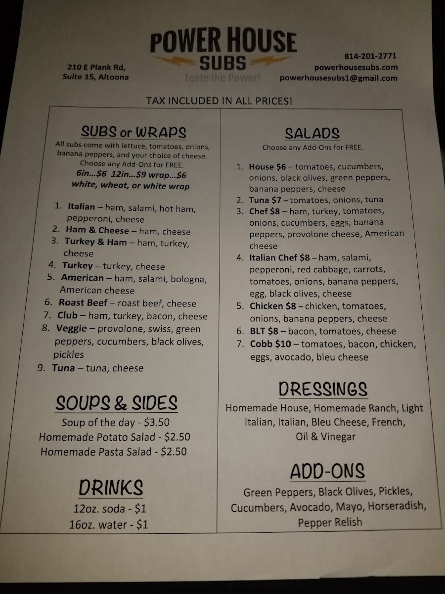 Menu Power House Subs Altoona-5